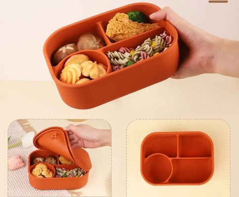 Rectangle Silicone Lunch Container Bento Box Reusable 4 Compartment